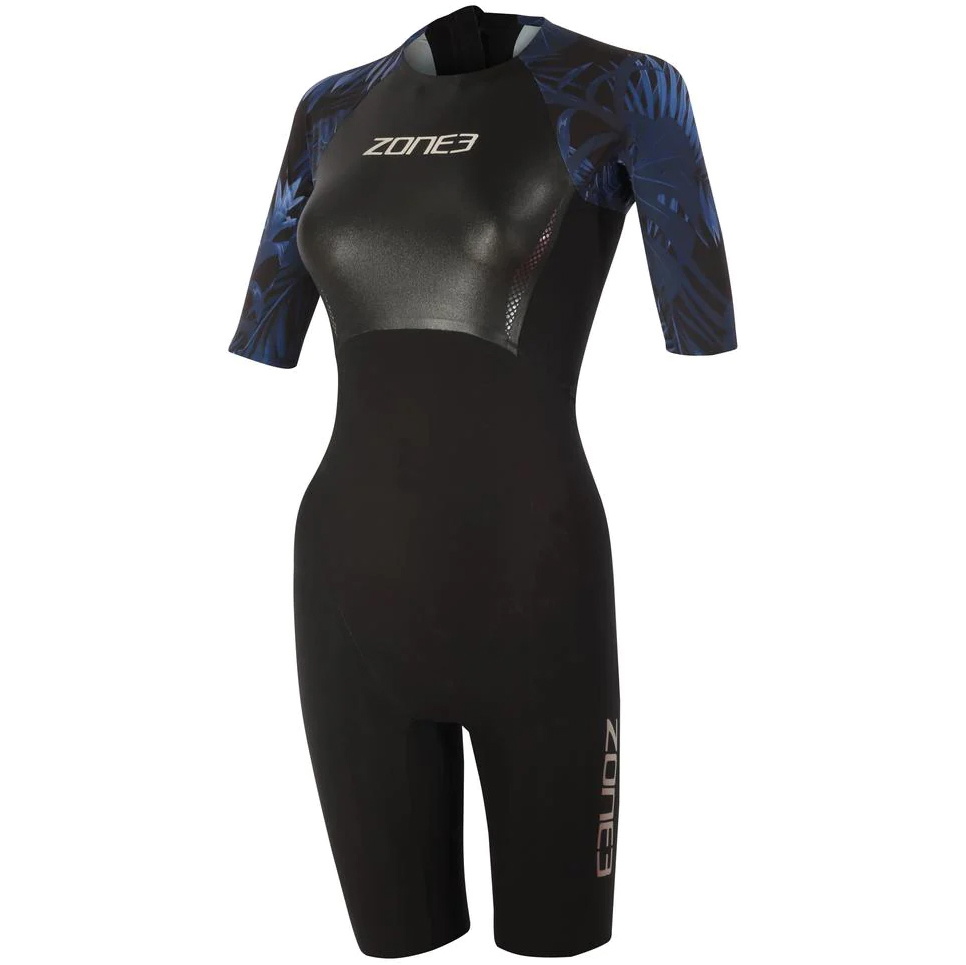 2025 Zone3 Womens Tropical Palm Back Zip Shorty Swimskin SS21WWTC101 - Black / Blue
